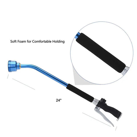 Watering Wand Sprayer With Stainless Head 24 Inch Reach For Hanging Baskets And Garden Plants Ergonomic Curved Blue Wand