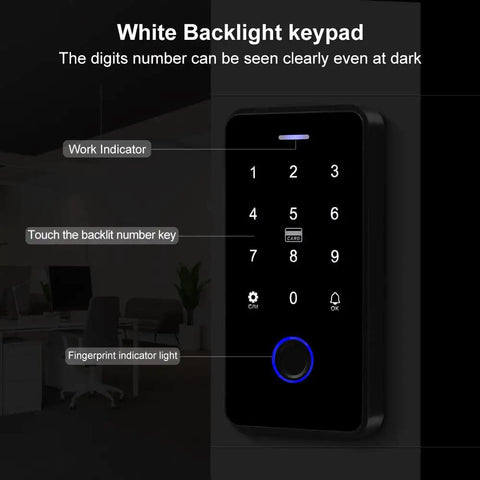 All In One Access Control System Kit For Home And Office With Waterproof Fingerprint Keypad 120 User Capacity RFID Key Fobs