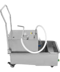 Built Tough Mobile Fryer Oil Filter 370W Commercial Oil Filtration Cart 14.5 Gallon Frying System in stainless steel design.