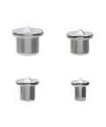 Dowel Center Finder Set For Woodworking Eight Piece Precision Drill Guide Pins In One Quarter Inch, Five Sixteenths Inch, Three Eighths Inch, And One Half Inch, Durable Steel Rust Proof Tenon Alignment Tools With Easy Disassembly And Accurate Centering shown in various sizes.