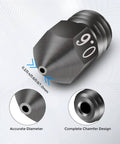 Beefed Up Hardened Steel MK8 3D Printer Nozzle, shown with accurate diameter and chamfer design, sizes 0.2-1.0mm