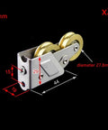 Heavy Duty Stainless Steel Double Wheel Pulley Track Rollers For Cupboard Pantry And Bathroom Sliding Doors close-up with dimensions