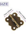 Sweet Antique Bronze Jewelry Box Hinges 12 Pack With Forty Eight Matching Screws Built Tough Solid Cast Iron Mini Cabinet Hardware close-up showing 20mm x 17mm size.