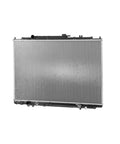 Premium Auto Replacement Radiator For Direct Bolt On Install Heavy Duty Aluminum Core, front view showing sleek design and outlets.