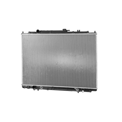 Premium Auto Replacement Radiator For Direct Bolt On Install Heavy Duty Aluminum Core, front view showing sleek design and outlets.