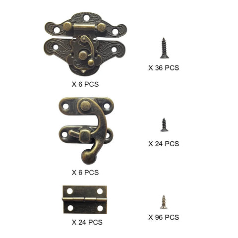 Retro Jewelry Box Hinges And Latches Set With Butterfly Latch Hooks And Antique Hasp Bronze Tone Old School Finish Mini Brass Hinges Screws Included