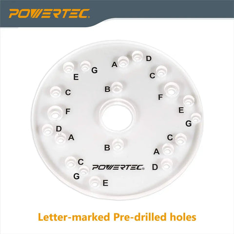 Clear Acrylic Router Base Plate With Centering Pin And Predrilled Letter Marked Holes Six And A Half Inch By Five Sixteenths Inch Thick