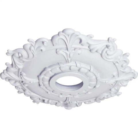 Riley Ceiling Medallion, 18 Inch Outside Diameter, 3.5 Inch Inner Diameter, 1.5 Inch Projection, Primed Finish, Lightweight Design