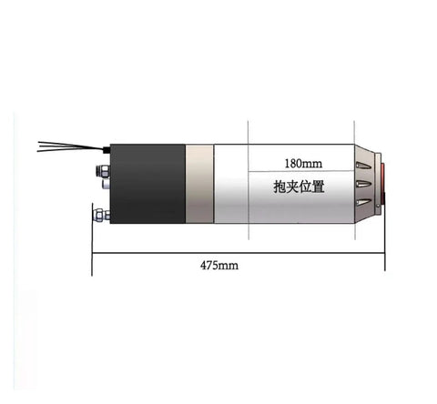 Side view of a Water Cooled CNC Spindle Motor For Engraving And Milling, 3KW To 11KW Range, with dimensions labeled, showing 475mm length.