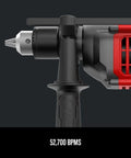 Close-up side view of Beast Of A Half Inch Hammer Drill With A Seven Amp Motor Delivers Up To 3,100 RPM And 52,700 BPM, Keyed Chuck.