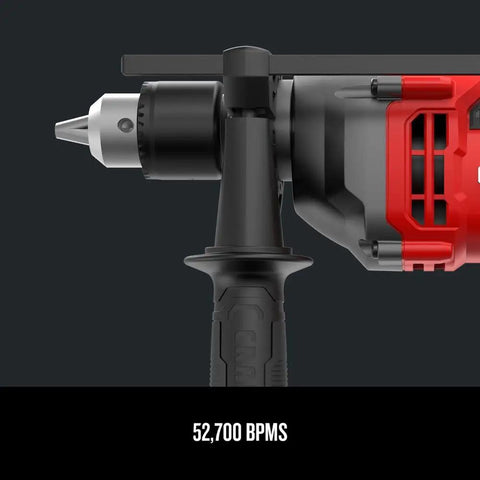 Close-up side view of Beast Of A Half Inch Hammer Drill With A Seven Amp Motor Delivers Up To 3,100 RPM And 52,700 BPM, Keyed Chuck.