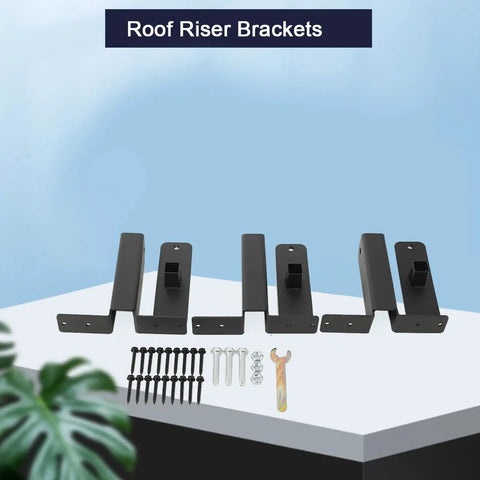 Three Pack 4x4 Roof Riser Brackets Kit For Pergola Gazebo And Patio Covers Heavy Duty Adjustable Black Steel Beam Brackets For Durable Outdoor Roof Support And Easy Install