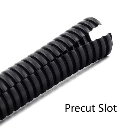 Close-up of 100 Ft 1/4 Inch Wire Loom Split Tubing Auto Wire Conduit Flexible Cover, precut slot for easy installation.