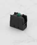 Slick Heavy Duty Green Push Button Switch Rugged 600 Volt 10 Amp Normally Open Contact Block With Silver Terminals side view