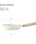 8 Inch White Granite Nonstick Frying Pan Skillet With Heavy Duty Cast Aluminum Induction Base, cream white side view