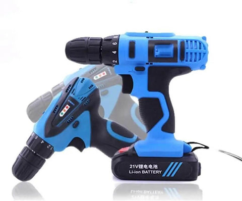 Built Tough Heavy Duty Cordless Lithium Hammer Drill And Impact Driver Set With Smooth Variable Speed Control in blue design.