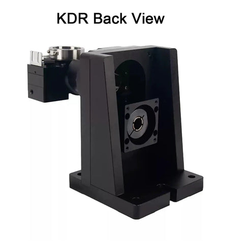 Pro Grade Heavy Duty Fourth And Fifth Axis Motorized Hollow Rotary Table back view showing robust black design and mounting plate.