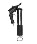Pneumatic Grease Gun Kit With 18 Inch Flexible Hose And 5.5 Inch Extension Tube Heavy Duty Grip, side view on white background.