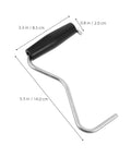 Tent Stake Puller Tool For Camping Peg Remover And Extractor, Lightweight Portable Design, metal with black handle, dimensions shown.