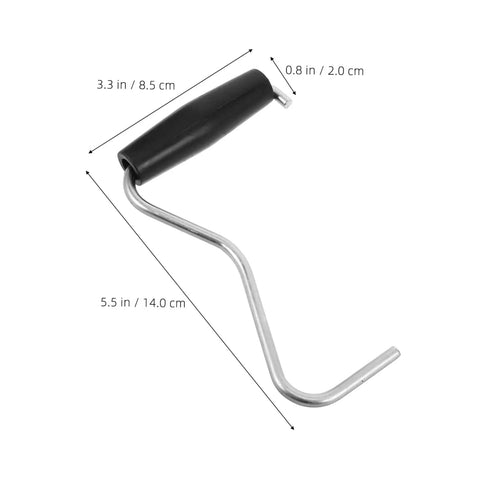 Tent Stake Puller Tool For Camping Peg Remover And Extractor, Lightweight Portable Design, metal with black handle, dimensions shown.