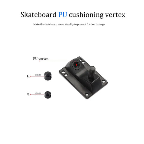Eight Piece Skateboard Longboard Truck Pivot Cup Replacement Set With Large And Medium Deck Guards shown with PU cushioning vertex