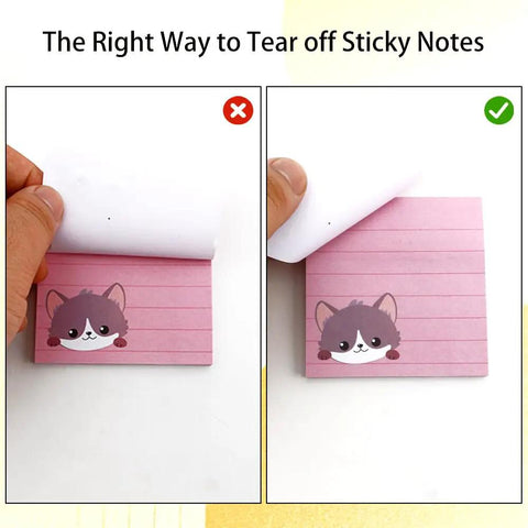 Correct tear-off method for Cat Themed Sticky Notes 9 Pack 450 Sheets Lined Post It Notes Self Adhering Memo Pads