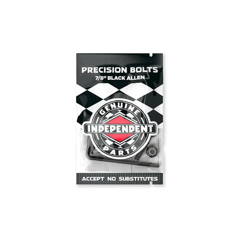 Genuine 7/8 Inch Allen Head Hardware In Black For Skateboards packaging, durable bolts and hardware kit for trucks, black-coated finish.