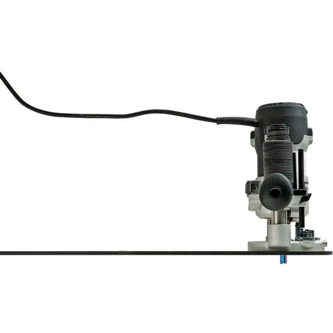 Circle Cutter Router Jig For Pro Grade Circle Cutting From 10 Inch To 52 Inch Diameter Includes Pivot Pins And Mounting Hardware Fits Most Popular Routers attached to router from side view