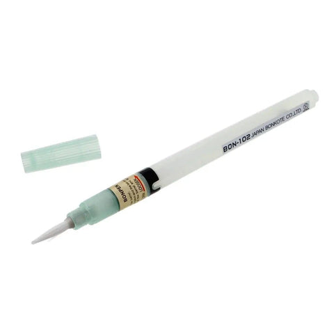 Bon-102 Flux Paste Solder Pen With Soft Brush Tip For Precise Welding And PCB Work, shown with transparent cap removed.