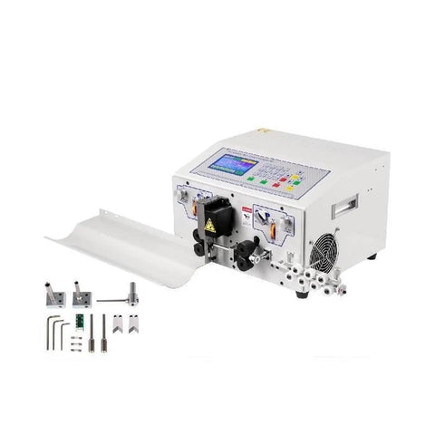 Uhrlghs Automatic Wire Stripping Machine Heavy Duty Aluminum Alloy Peeling Cutter For Cable 0.1 To 8mm SWT508 E SD side view with accessories.