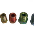 Performance Brake Line Fitting Kit With Proportioning Valve Adapter For Full Hydraulic System Upgrade Includes Precision Flared Connectors and Street Ride Hardware - five steel plated fittings, various sizes, designed for brake lines.
