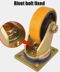 Close-up of Four Piece Furniture Casters Featuring Swivel Rubber Wheels and sturdy plate mounts with rivet bolt fixation.