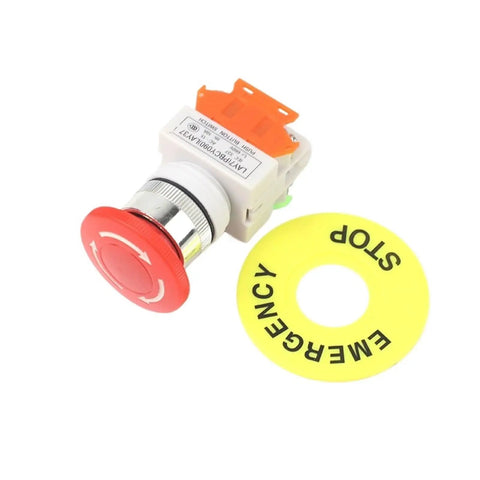 Red Mushroom Cap Isolation Switch 1NO 1NC Push Button Stop Switch 660V 10A with yellow emergency ring