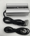 For QQE180-5CH49 Smart Charger 12V 15A for Semi Electric Stacker and Forklift Battery Charging, silver finish with cables.