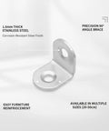 Heavy Duty Stainless Steel 90 Degree L Bracket For Furniture Reinforcement And Shelf Support 1.6mm Thick Silver Finish