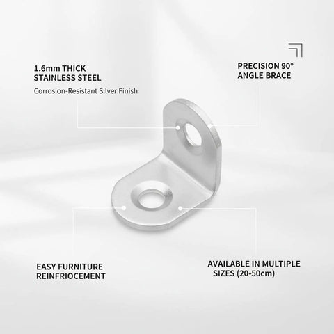 Heavy Duty Stainless Steel 90 Degree L Bracket For Furniture Reinforcement And Shelf Support 1.6mm Thick Silver Finish