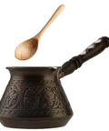 Thick Copper Turkish Coffee Pot Cezve Ibrik Briki With Wooden Handle And Hand Engraving Antique Copper Finish 9 Ounce Stovetop