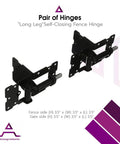 Stainless Steel Self-Closing Gate Hinge Set with long leg, horizontal adjustable tension, black finish for vinyl PVC fences.