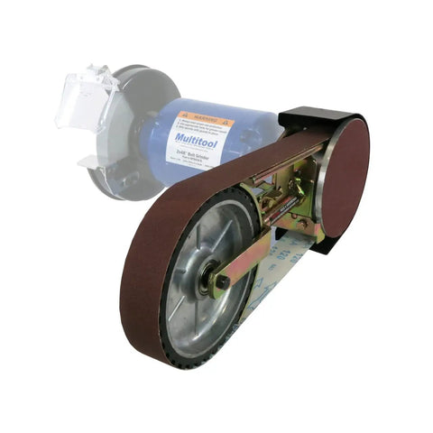 Heavy Duty 2X48 Belt Bench Grinder Attachment With 8 Inch Contact Wheel And 7 Inch Disc, showing belt and wheel setup.