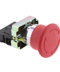Mushroom Head Emergency Stop Push Button Assembly 22mm Turn To Release, Normally Closed Latching Rotary Stop, front view