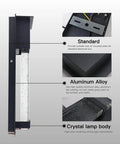 Side view of 2 Pack Crystal LED Wall Lights with Frosted Matte Shade, Sleek Black Aluminum Sconce Outdoor Fixtures close-up details.