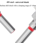 Top Shelf Heavy Duty 5 Piece Cemented Carbide Forstner Drill Bit Set With Adjustable Depth Stopper universal shank and drill chuck detail.