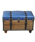 Straight Up Transform Your Lounge Game With This Sturdy Industrial Storage Ottoman Bench Featuring A Plush Faux Leather Seat Perfect For Kicking Back Organizing Shoes Or Just Relaxing In Style, wooden trunk with blue faux leather top.