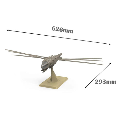 Dune Harkonnen Ornithopter Model Kit 1/72 Scale With Stand, ultra detailed military aircraft display kit side view