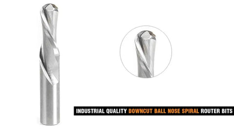 Solid Carbide Down Cut Ball Nose Spiral Router Bit, Half Inch Diameter, One And One Quarter Inch Cutting Length, Half Inch Shank