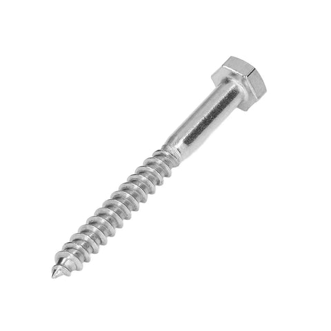 Half Thread Wood Hex Lag Self Tapping Screws M6x60mm In A2-70 Stainless Steel for carpentry and decking projects, close-up view.