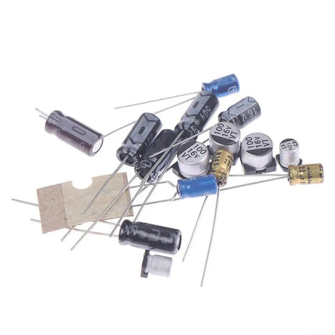 25 Pcs GameGear Capacitor Set For GG Motherboard Replacement, Standard Size Metal Capacitors For Stable Console Repair And Reliable Performance In Industrial Equipment Supplies, assorted leaded capacitors on white