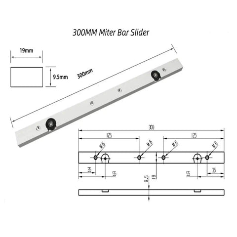 Diagram of Top Notch Miter Bar Slider For Table Saw And Router Tables 300mm Aluminum Alloy T Slot Track Rail with dimensions