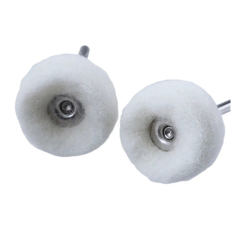 Premium Wool Felt Buffing Wheels With 3mm Shank For Rotary Tools, Soft Polishing Heads shown from the front view.