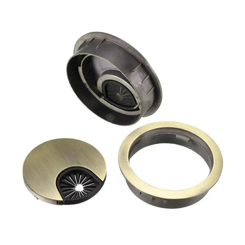 Darn Sturdy Zinc Alloy Cable Hole Covers 2 Inch Mounting Hole with bronze tonal finish for desk wire management.